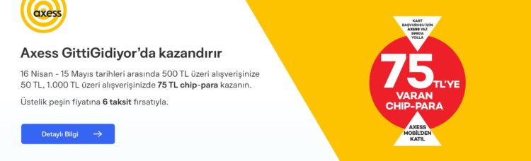 GittiGidiyor'da Axess'e Özel 75 TL Chip-Para !