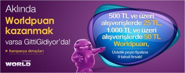 GittiGidiyor Alışverişinize 50 TL Worldpuan Hediye!