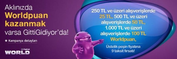 25 TL, 50 TL, 100 TL Worldpuan Hediye