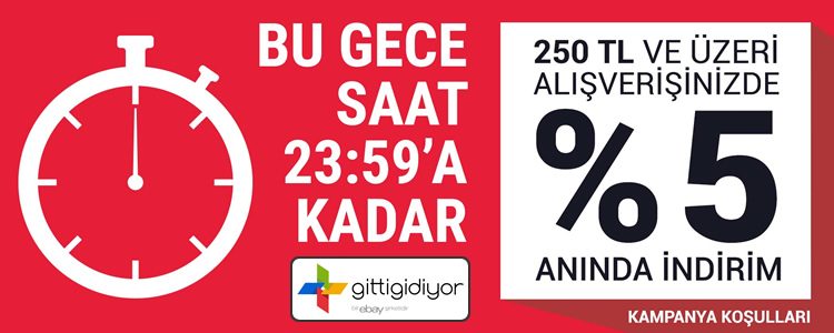 Bugün GittiGidiyor Alışverişiniz %5 İndirimli!