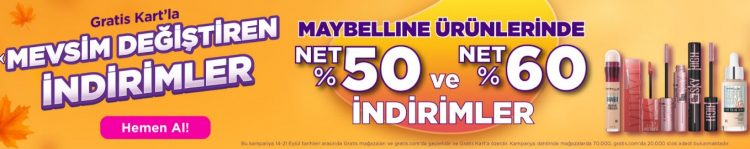 Maybelline Ürünlerinde Net %50 İndirim!