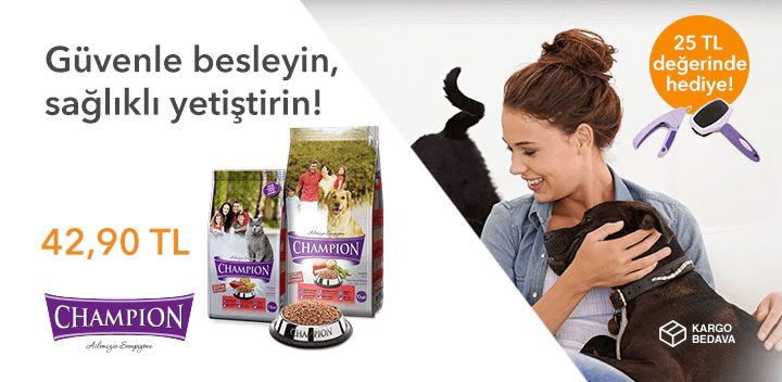 Champion Kedi ve Köpek Mamalarında %57 İndirim ve Hediye