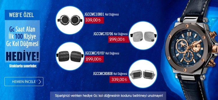 GC Erkek ve Kadın Kol Saatleri GC Kol Düğmesi Hediyeli
