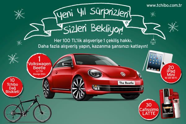 Tchibo Yeni Yıl Hediyeleri: Volkswagen Beetle, Dağ Bisikleti, Apple iPad Mini, Cafissimo