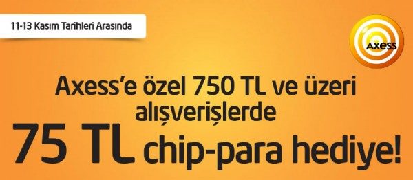 Axess'e Özel 75 TL chip-para Hediye